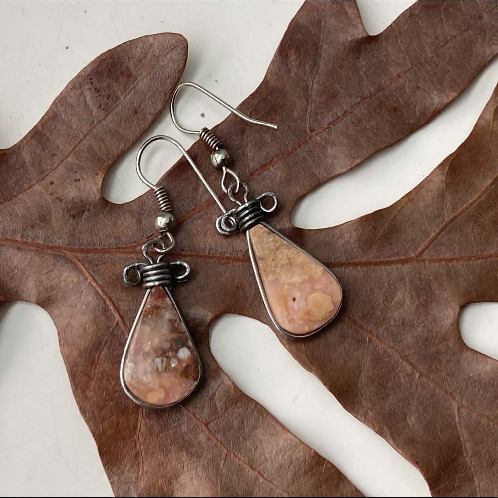 Teardrop Pink Stone Earrings